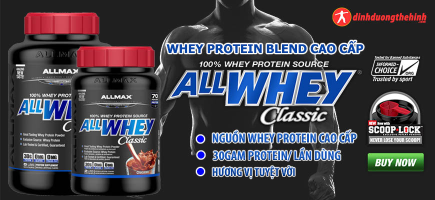 Sữa tăng cơ Allmax AllWhey Classic 5lbs (2.27kg) là sản phẩm whey protein blend sản xuất trên dây chuyền công nghệ hiện đại. Với 30g Protein mỗi lần dùng.